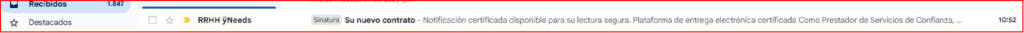 ejemplo de cómo aparece el nombre del remitente en Gmail